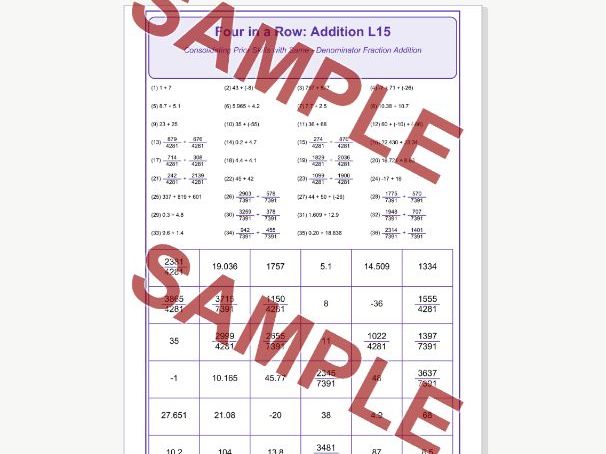 Addition L15 Four in a Row | mixed and Fractions same denominator