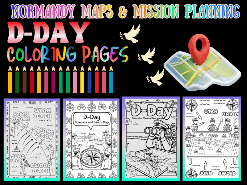 D-Day Normandy Maps & Mission Planning Coloring Pages for Kids – WWII Activity