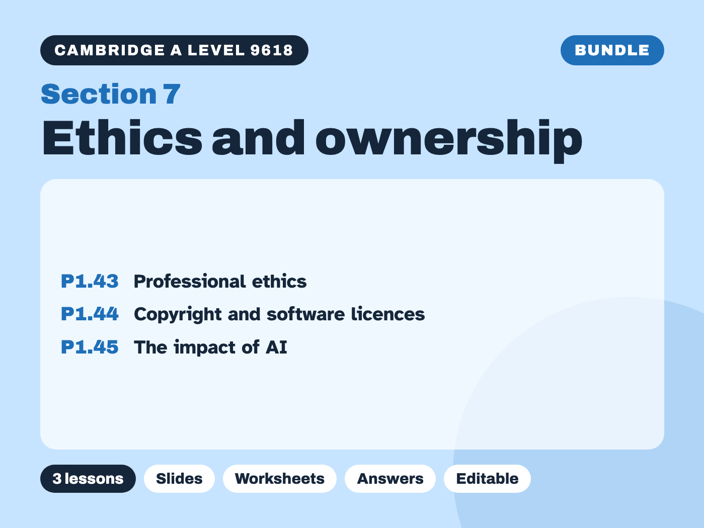 Cambridge A Level Computer Science 9618 – Section 7 Ethics and ownership – Bundle (3 lessons)