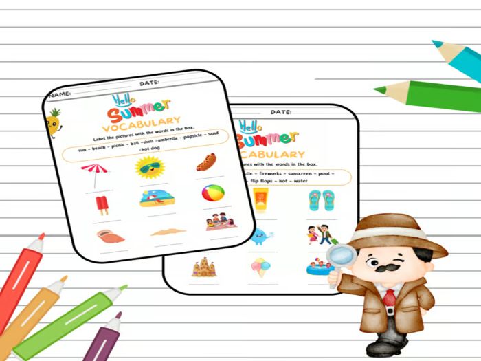 Summer Vocabulary Activity: I Spy Game - Vocabulary Summer for Kids in English