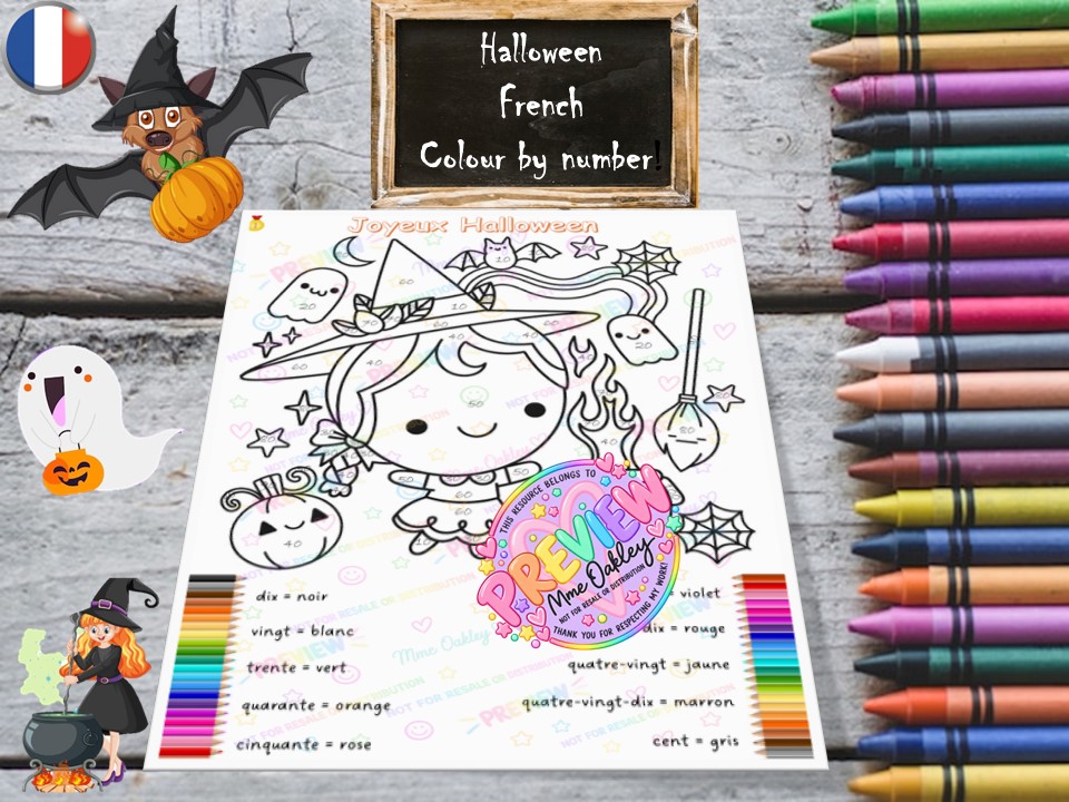 French Halloween Colour by number | Halloween | Colour by number | French numbers