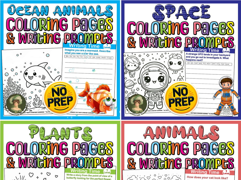 Ocean Animals Space Plant Animals Coloring Pages and Writing Prompts