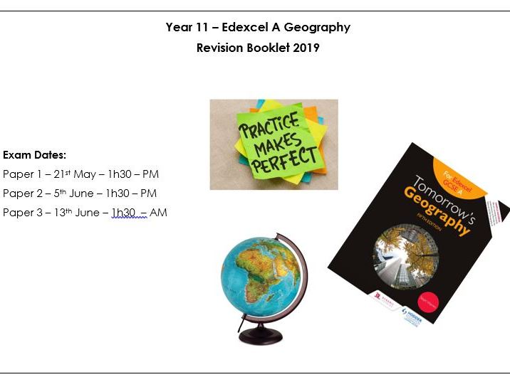 Edexcel A GCSE Geography Revision booklet Teaching Resources