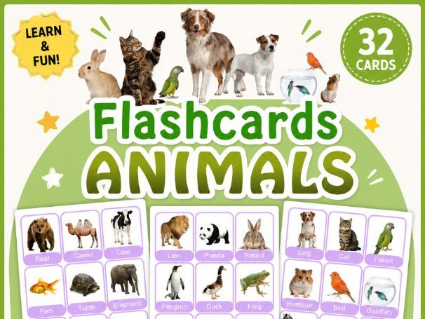 Animal Flashcards | ESL Vocabulary Cards for Kids | Printable Animal Cards