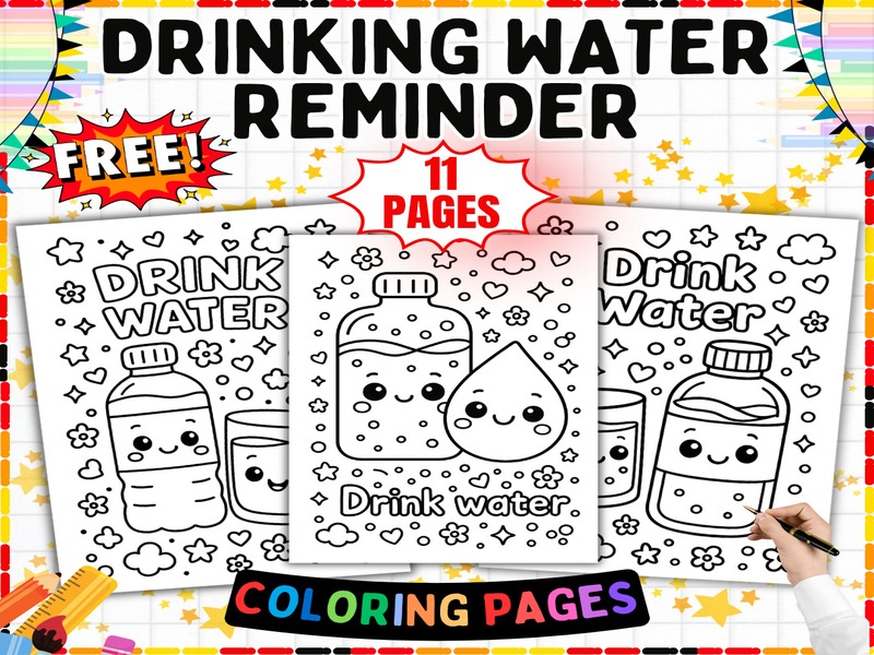 Free Water Coloring Pages | 11 Page Coloring Sheets | Drink More Water Activities