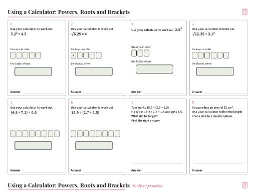 Using a Calculator Powers Roots Brackets GCSE