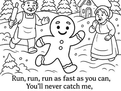 The Gingerbread Man Nursery Rhyme Colouring Page