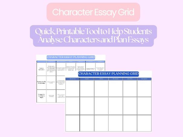 Character Essay Planning Grid – Blank Worksheet for GCSE & A-Level English Literature (Any Text)