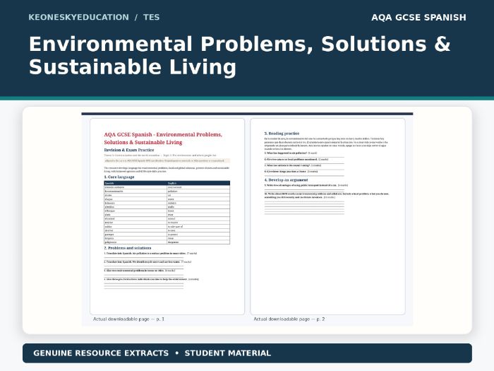 AQA GCSE Spanish - Environmental Problems, Solutions & Sustainable Living
