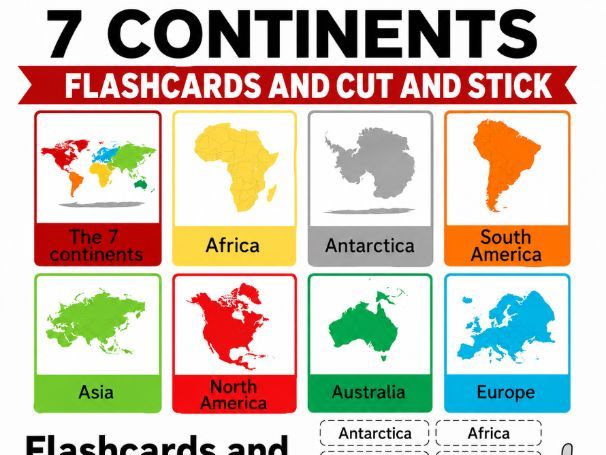 7 Continents Flashcards Cut Stick activity