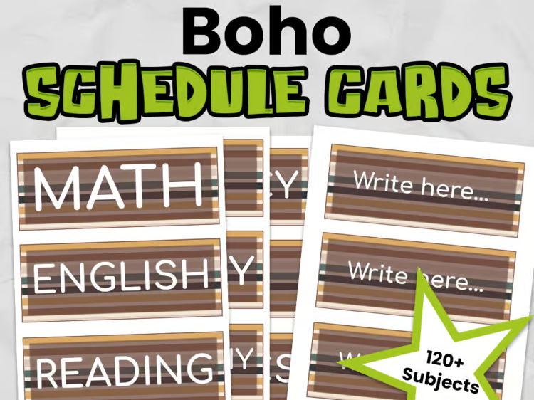 Boho Editable Classroom Timetable Cards with Clocks | Primary School Visual Timetable