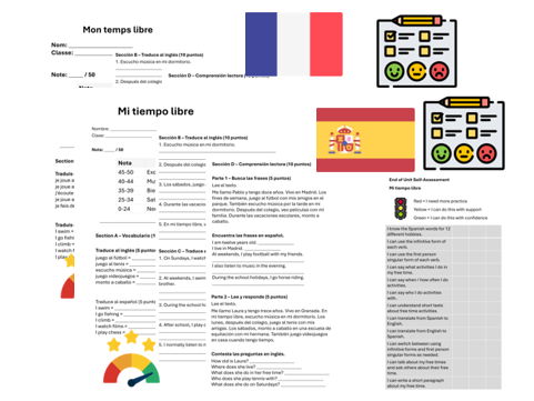 Free time - Hobbies & Timeframes (French & Spanish) – Assessment, Mark Scheme & Self Assessment