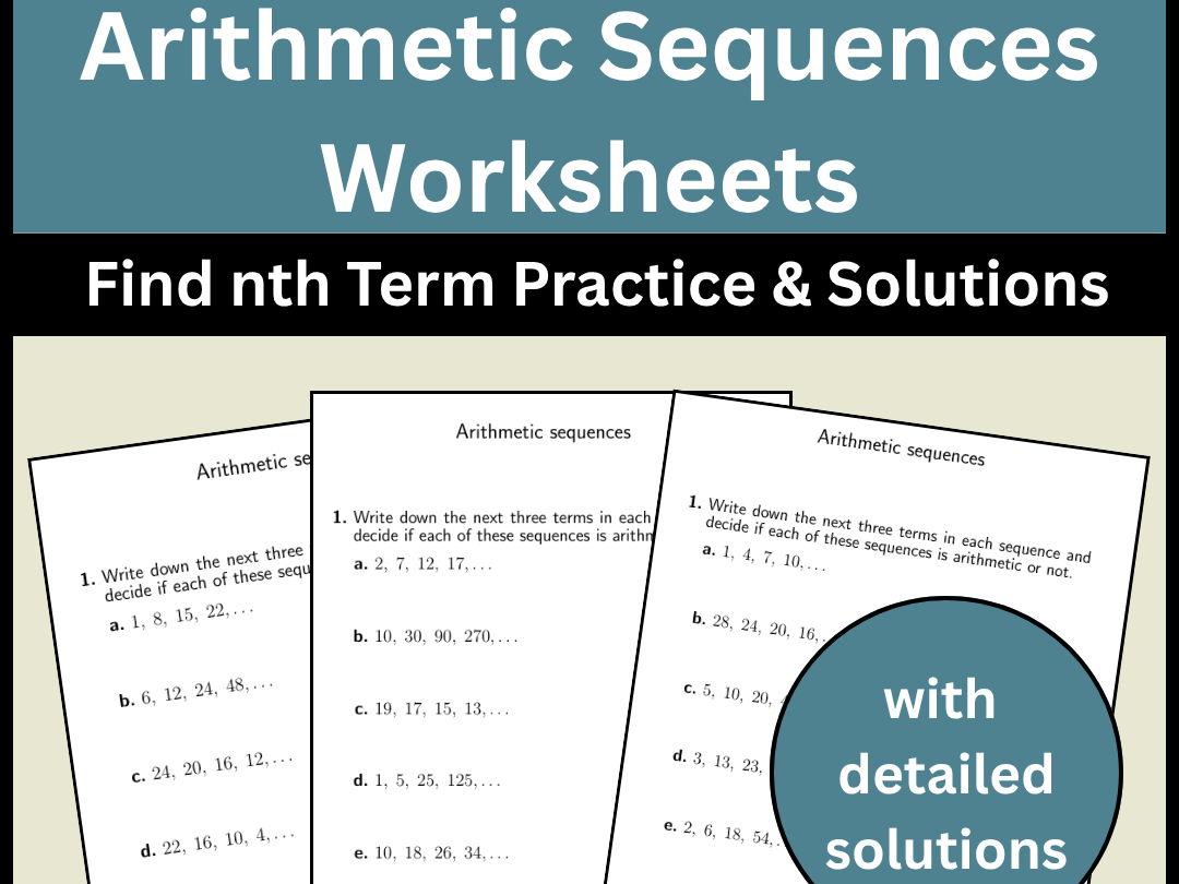 Arithmetic Sequences Worksheets Find nth Term Practice & Solutions