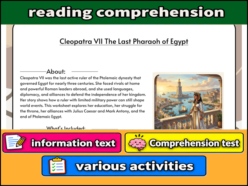 Cleopatra VII The Last Pharaoh of Egypt  & Comprehension Test