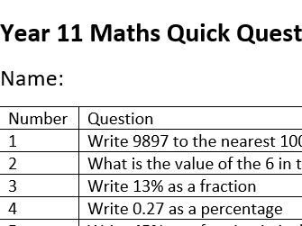 Foundation Maths Revision 100 Quick Questions Set 1 - Day 3