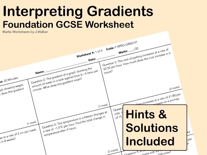 GCSE Maths Worksheet: Interpreting Gradients - Foundation Tier