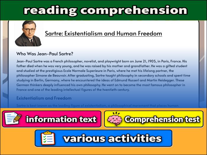 Sartre: Existentialism and Human Freedom- Reading Comprehension, Worksheet & Activities
