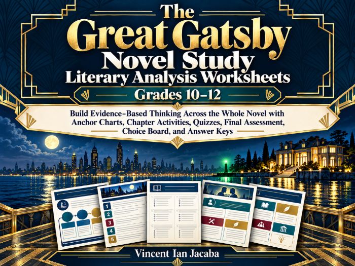 The Great Gatsby Novel Study | Literary Analysis Worksheets, Quizzes & Assessment | Grades 10–12