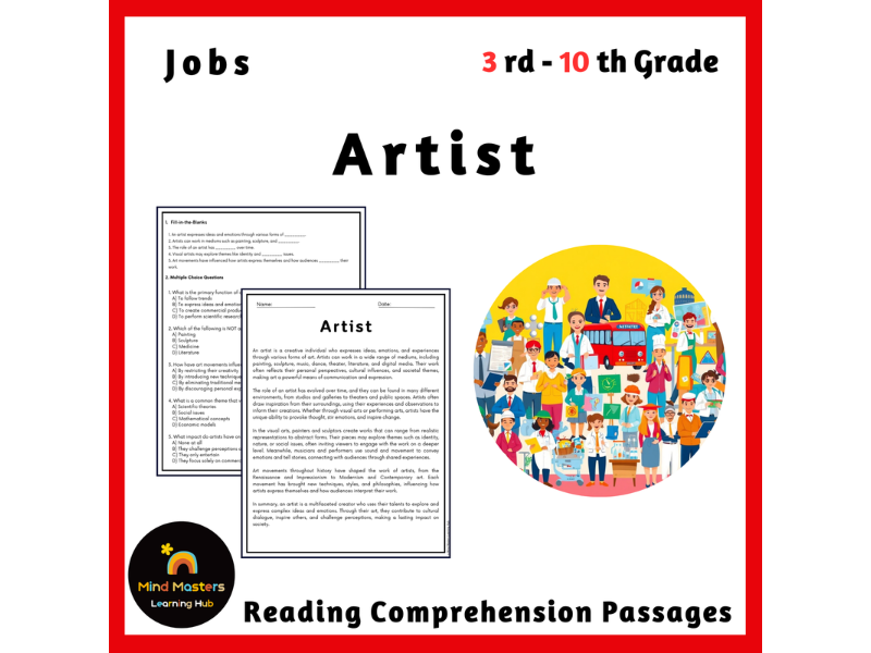 Artist Career Reading Comprehension Passages & Questions Worksheets ...