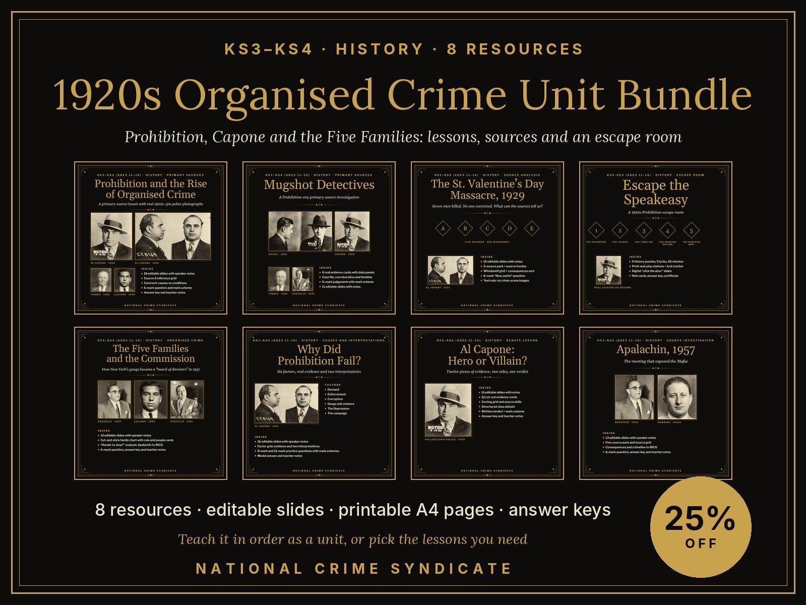 1920s Organised Crime Unit Bundle | Prohibition, Al Capone & the Five Families