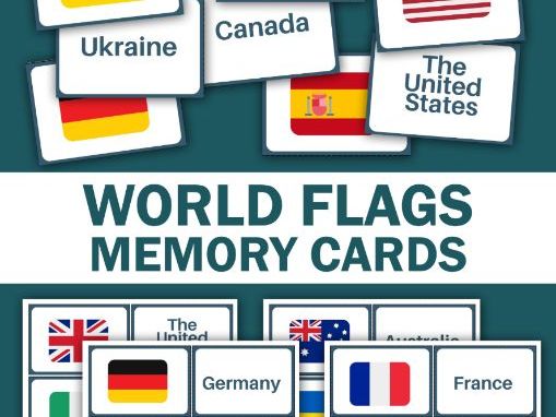 World Flags Memory Cards | Countries & Flags Matching Game | ESL Geography Activity | Printable Memo