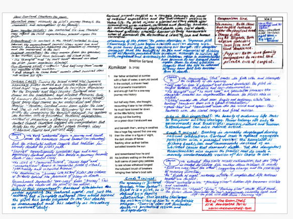 Kamikaze by Beatrice Garland: GCSE Live Annotation Model (2x A3) Power and Conflict Poetry Grade 7-9