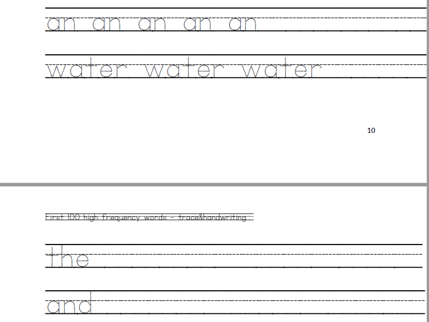 First 100 high frequency words - trace and handwriting practice