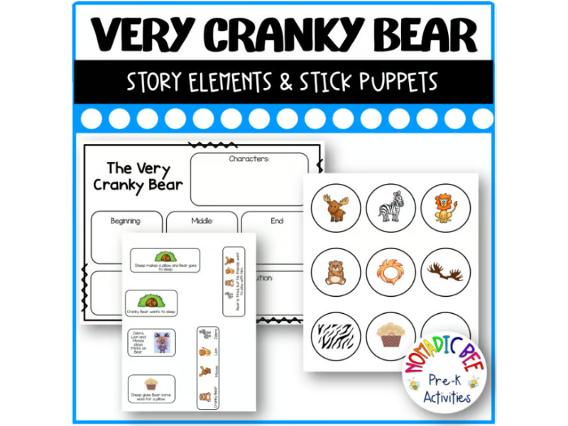 The Very Cranky Bear Activities - Story Elements and Stick Puppets
