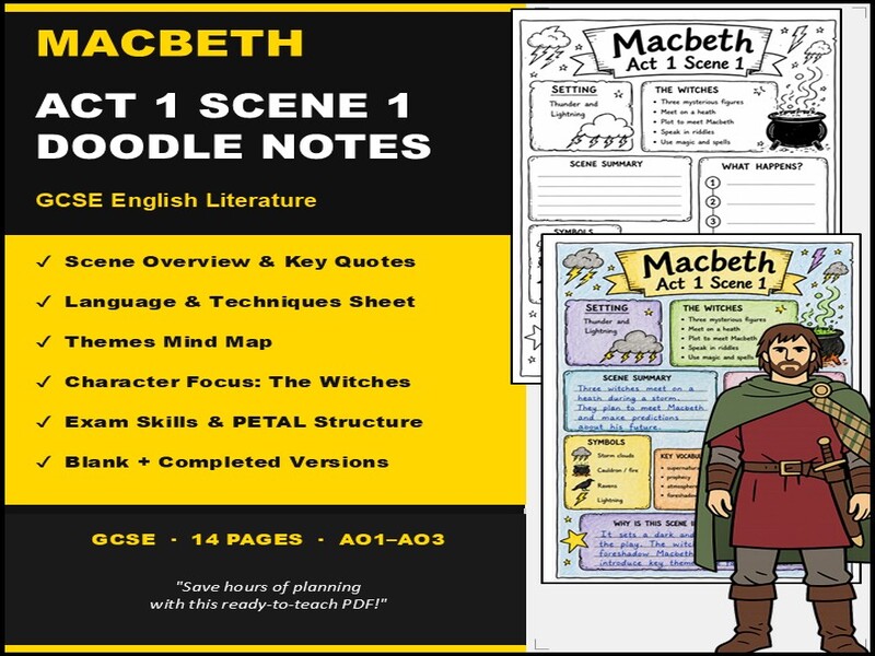 Macbeth Act 1 Scene 1 Doodle Notes GCSE English Literature Revision Workbook | Printable Annotation