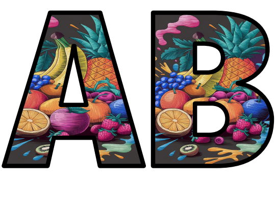 Friuts Lettering Colorful Fruits Healthy Lettering Set Display Title Letters Numbers ...