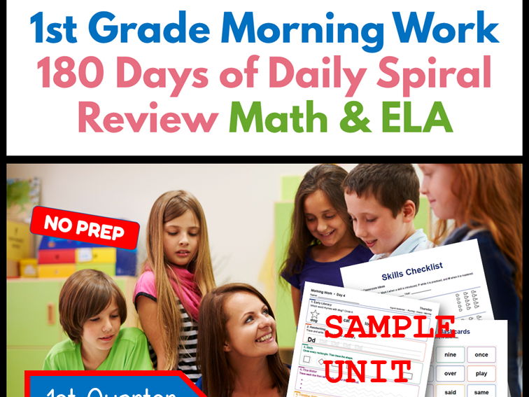 1st Grade Morning Work | 180 Days Review | Math & ELA | 1st Quarter SAMPLE