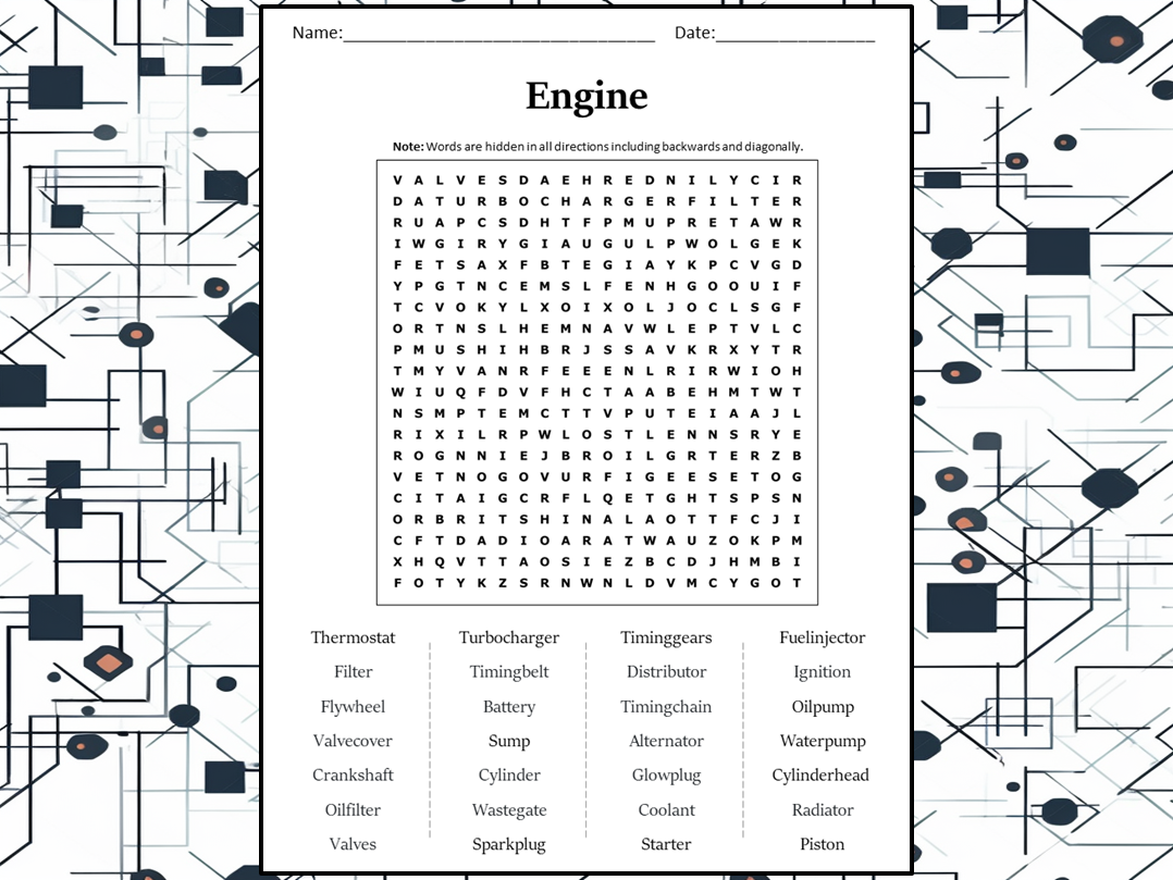 Engine Word Search Puzzle Worksheet Activity | Teaching Resources