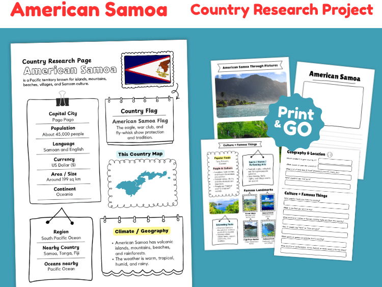 American Samoa Research Project | US Territory Geography Worksheets