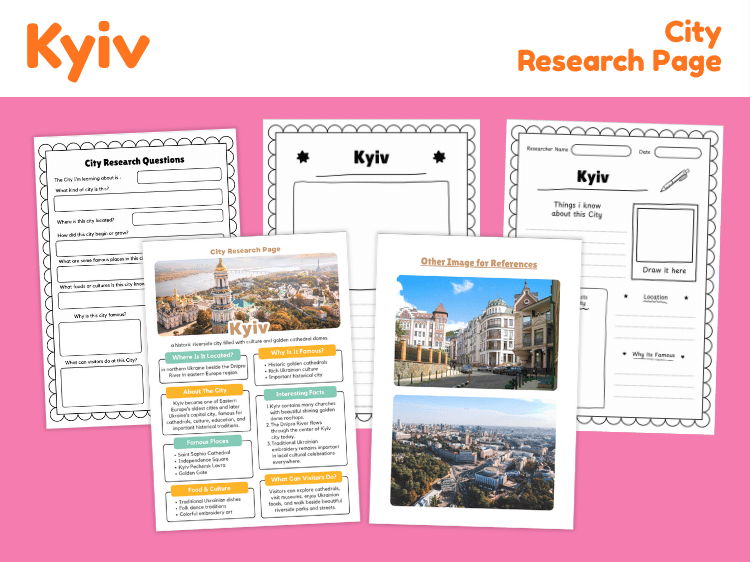 Kyiv City Research Project | Geography, Landmarks & Culture Worksheets