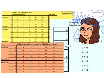 KS3 KS4 Increasing Difficulty Nth term of linear and quadratic sequences generator