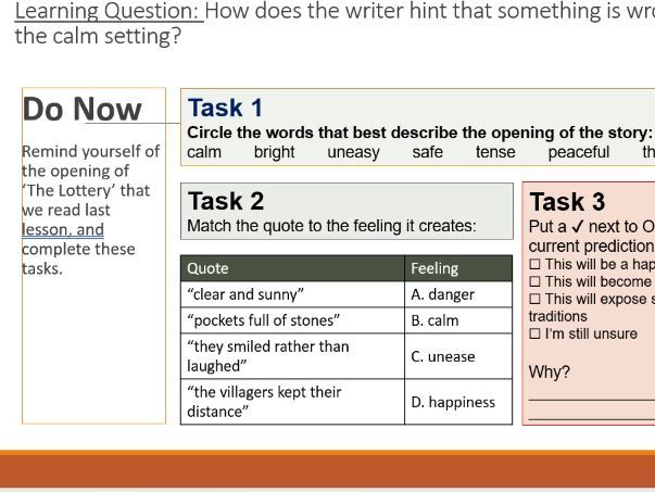 The Lottery - Shirley Jackson - Short Stories Unit - KS3