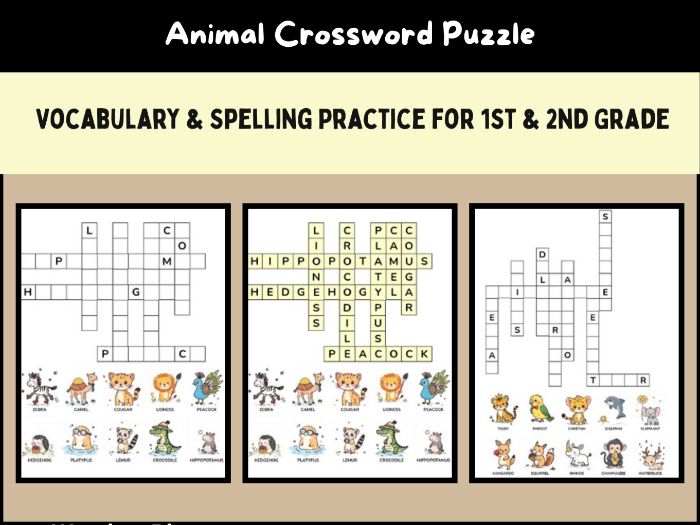 Animal Crossword Puzzle | Vocabulary & Spelling Practice for 1st & 2nd Grade
