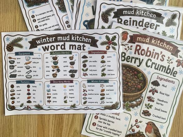 Winter Mud Kitchen Recipes and Oracy mat