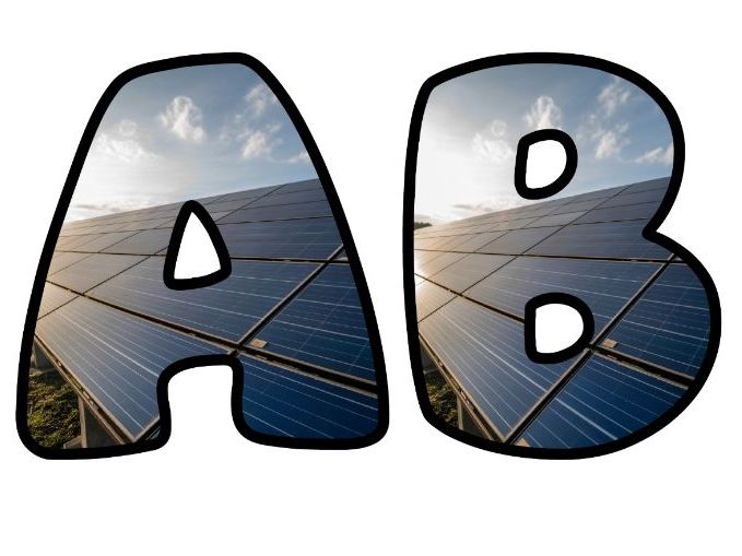 Solar Panels Renewable Energy Classroom Display | Lettering Set | Upper & Lowercase, 0-9 and Signs