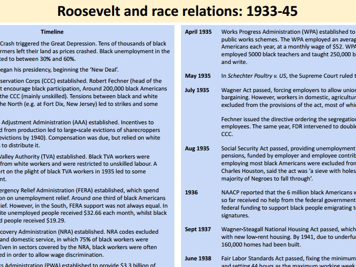 Knowledge organiser - Roosevelt and race relations (Edexcel International A-level history)