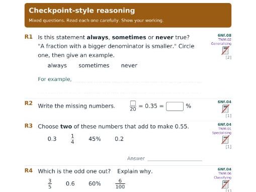 Stage 6 Fractions, Decimals & Percentages: Checkpoint-Style Practice Pack with Answer Scheme