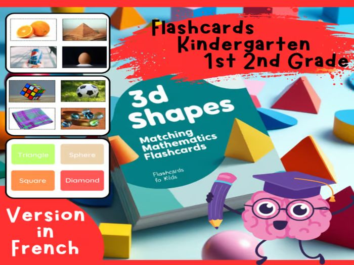 3D Shapes Matching Mathematics Flashcards in Colourful Photographic Style Version in French