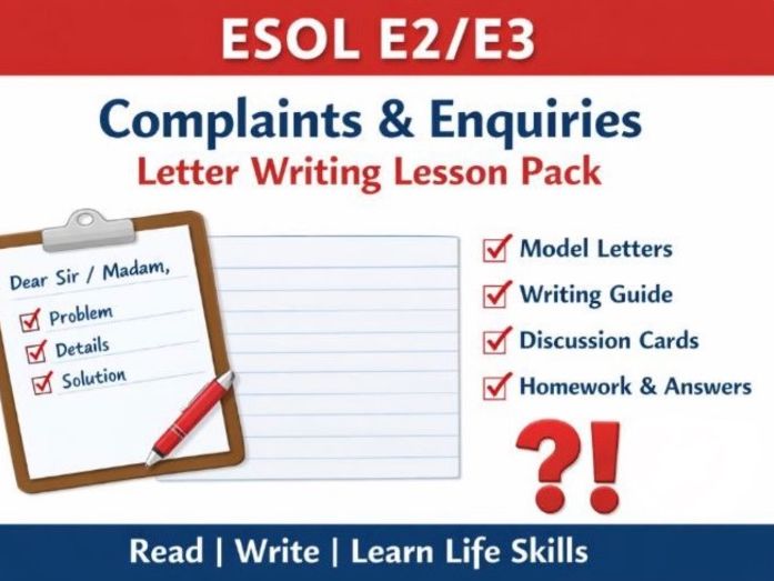 ESOL E2/E3 Letter Writing – Complaints and Enquiries Lesson Pack (Reading & Writing)