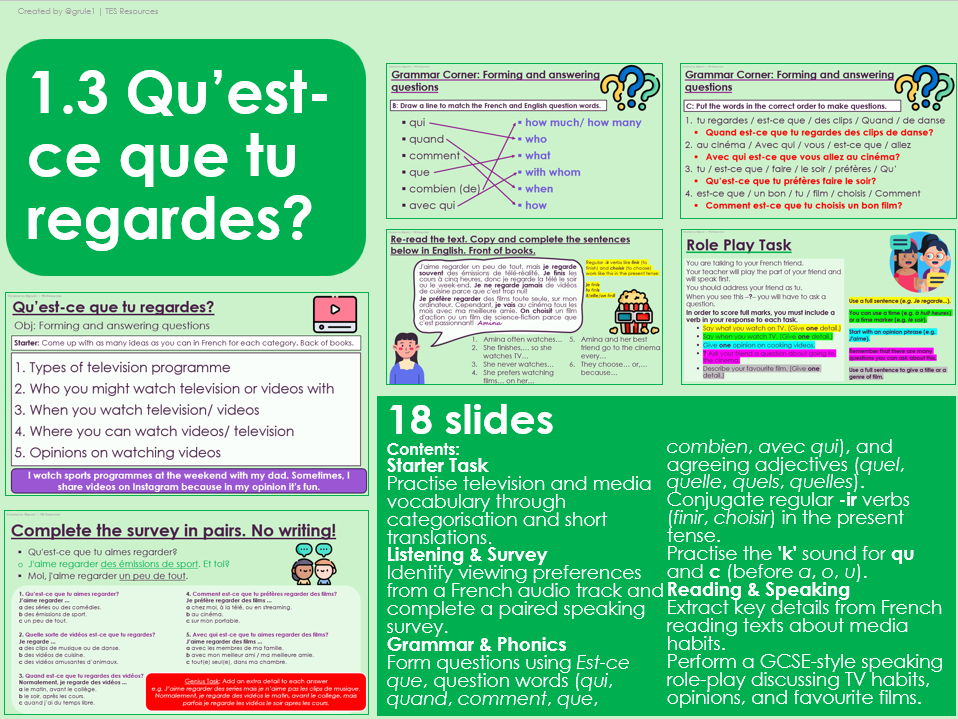 NEW 2026 GCSE French. Foundation/ Vert. Module 1: Unit 3. Qu’est-ce que tu regardes?