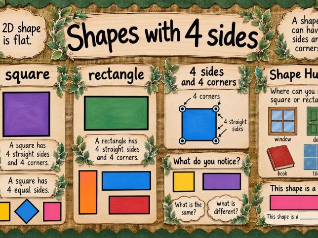 Reception Maths Display - Shapes with 4 Sides