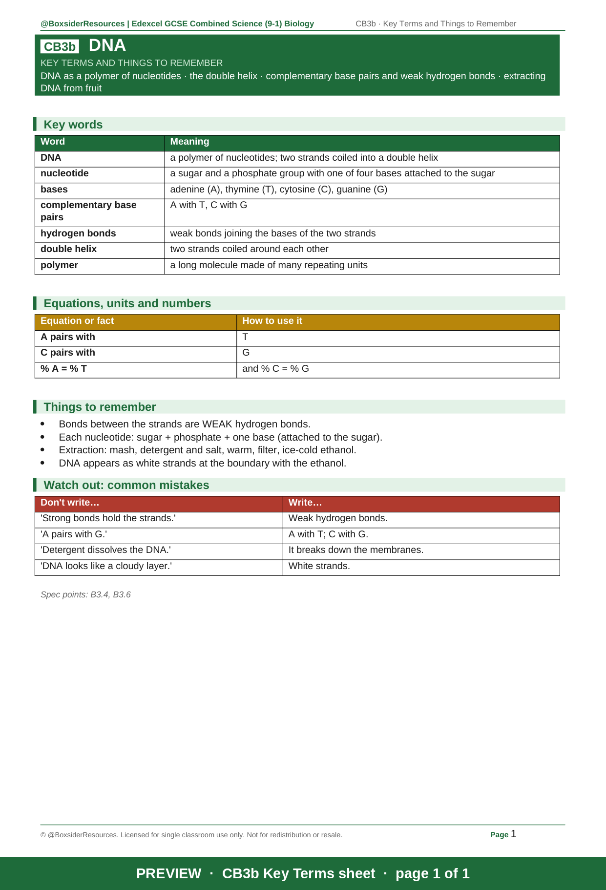 Lessoan CB3b DNA | Edexcel GCSE Combined Science (9-1) | Lesson + Worksheet ...