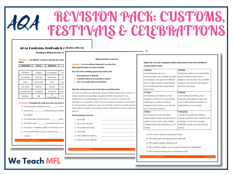 AQA NEW GCSE - Customs, festivals & celebrations Revision Pack