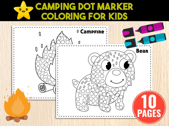 Camping Dot Marker Coloring Pages for Kids | Activity Printable For Preschool
