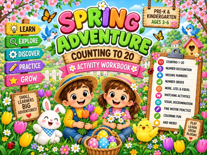 Spring Counting to 20 Worksheets | Number Recognition & Math Activities | PreK–Kindergarten
