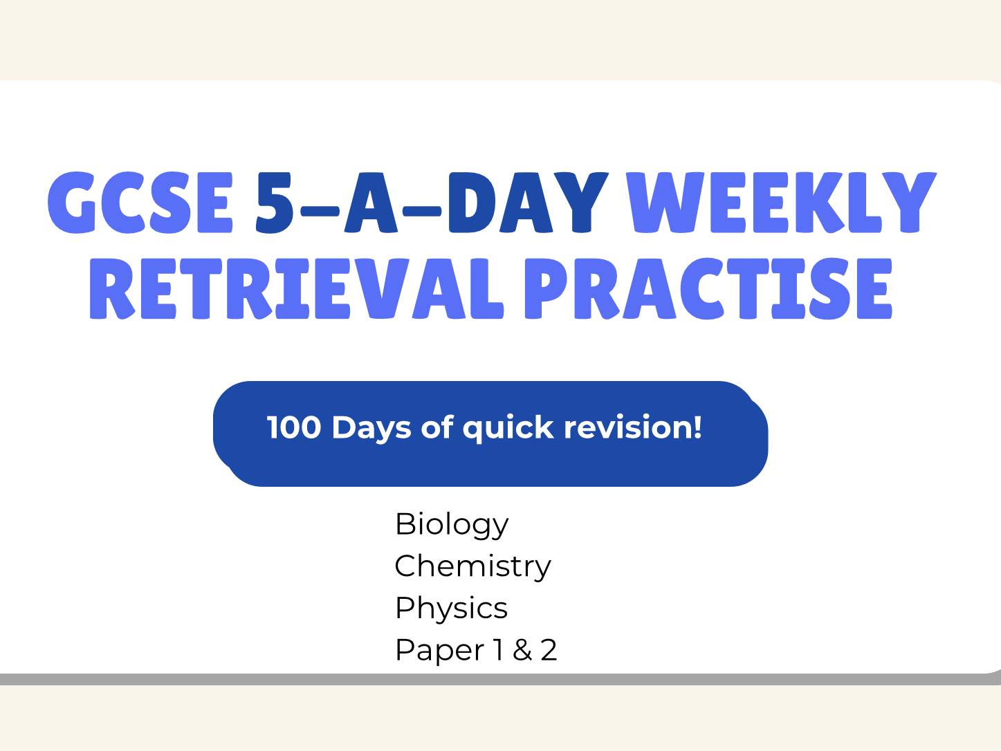 GCSE AQA Combined Science 100 Day Retrieval Practice Quizzes
